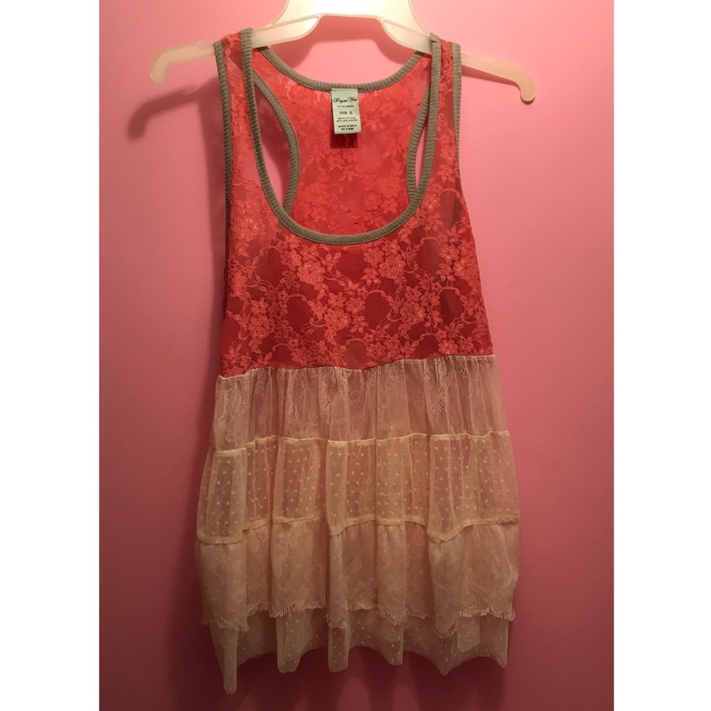 Cream and Pink Lace Ruffled Blouse